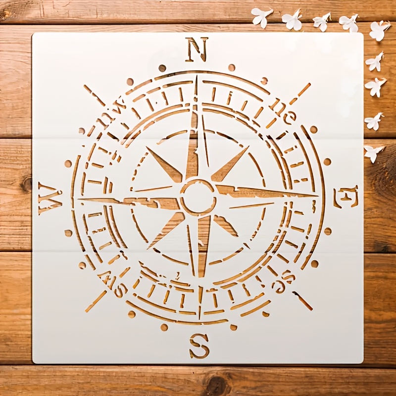 TEMU Stencil Grande Riutilizzabile a Forma di Bussola Vintage - per Pittura, Tessuti, Pareti e Vetro, Flessibile Lavabile con Design a Tema , Uso