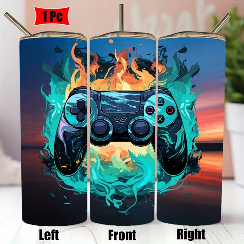 

Gaming Controller Design 20oz Stainless Steel Tumbler With Straw Lid, Double Wall Insulated For Hot & Cold Drinks, Ideal For Gamers And Enthusiasts - 1pc