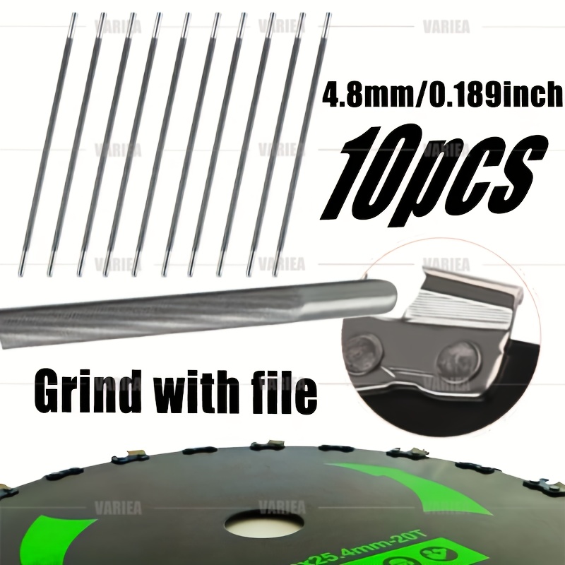 Image of Variea-10 Sets Of 4.8mm/0.189inch Circular File For Chain Saw, High Hardness Material, Chain Saw Circular File, Electric Chain Saw Circular File, Efficient And Durable, Garden Grinding Tools
