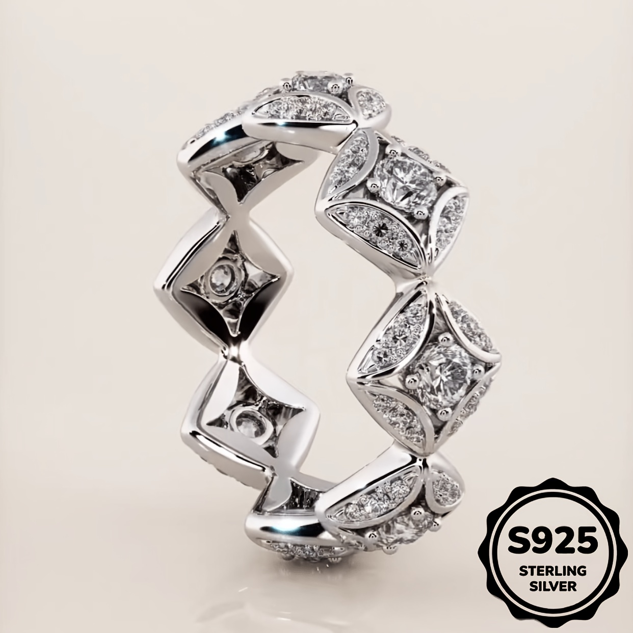 Image of 1pc S925 925 Silver Exquisite Fashion Rhombus Square Shaped Ring Inlaid With Synthetic Synthetic Zircon​ For Men And Women Gift 5 Sizes High-quality Jewelry Casual Banquet Wear