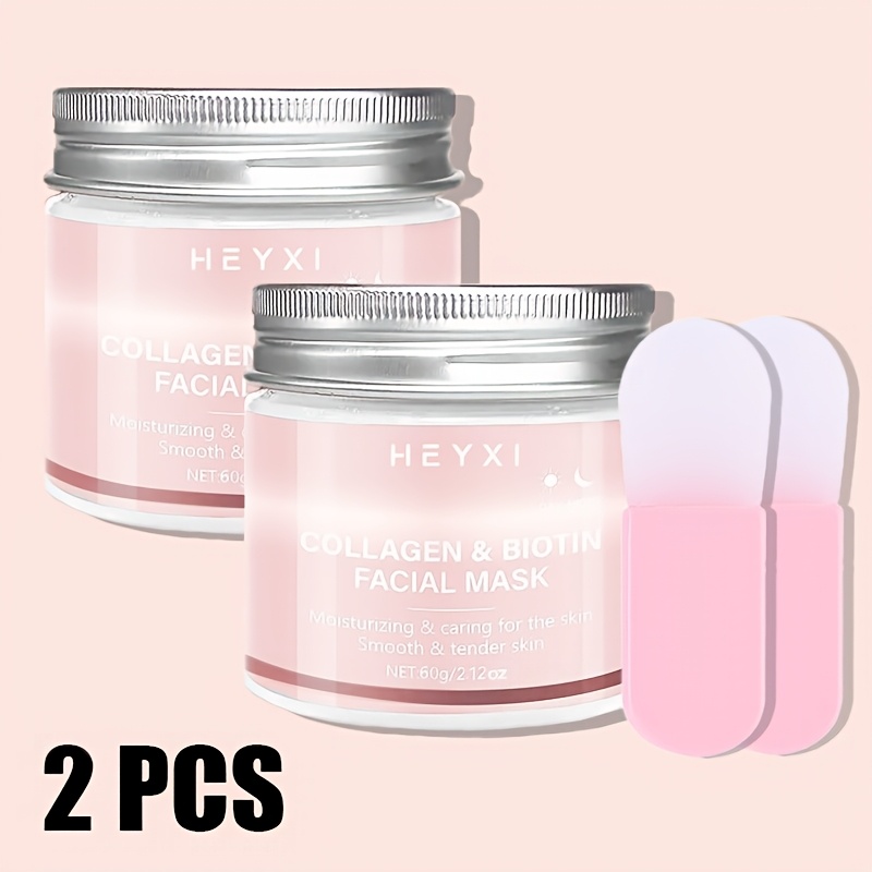 Image of 2pcs Biotin Collagen Face Mask, Hydrating & Moisturizing, Firming & Brightening, For Plump, Skin, Look, Ideal For Daily Use & Gift, Enhance Her Beauty