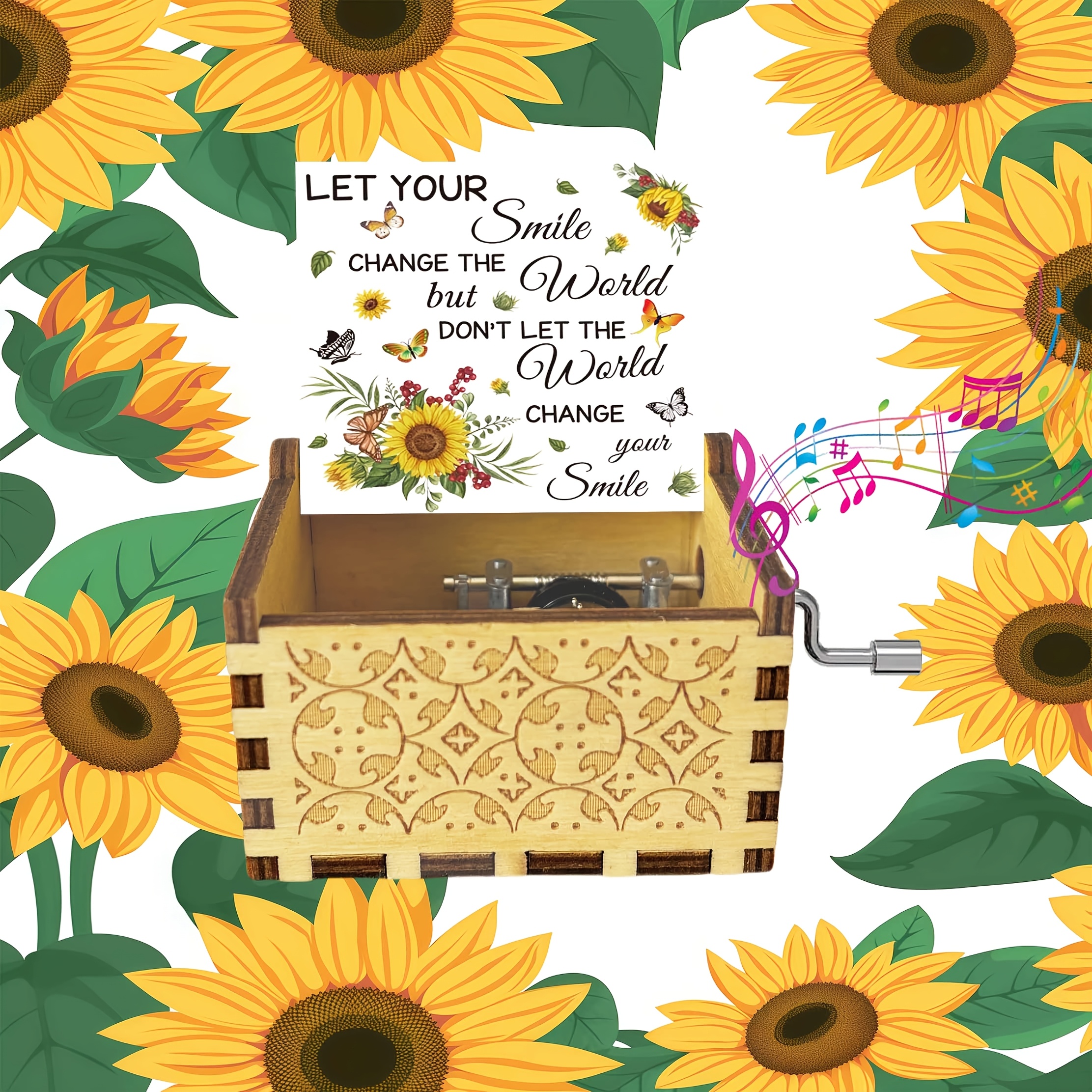 TEMU 1pc Changing The World Wooden Hand-cranked Music Box, Gift For , Ideal For Birthdays, Anniversaries, Holidays, Valentine's, Weddings, Home Decor