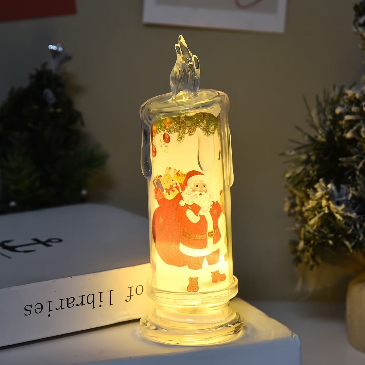 Image of Led Christmas Electronic Candles, Battery Powered With Holiday Decorations Designed For Santa, Snowman And Reindeer, Holiday Party Supplies