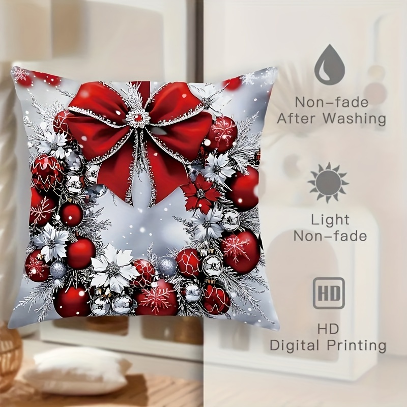 

A Set Of 4 Christmas Pillowcases, And Silvery -shaped Wreath Pattern, , Washable, , Pillowcase 18x18 , For Sofa And Living Room Decoration - Does Not Cushion