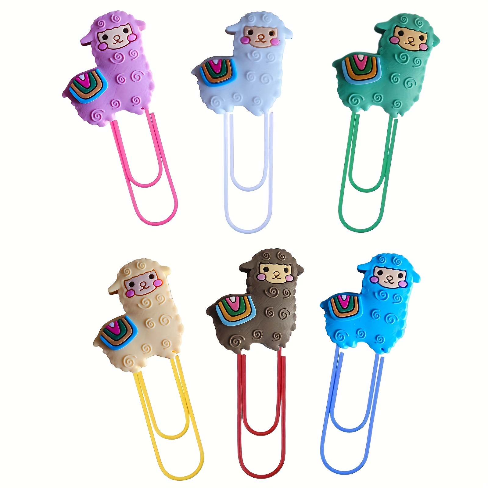 Image of Set Of 4/6 Alpaca-themed Paper Clips, Adorable Large Coated Clips And Sticky Notes - Perfect For Office, School, And Teaching Materials!