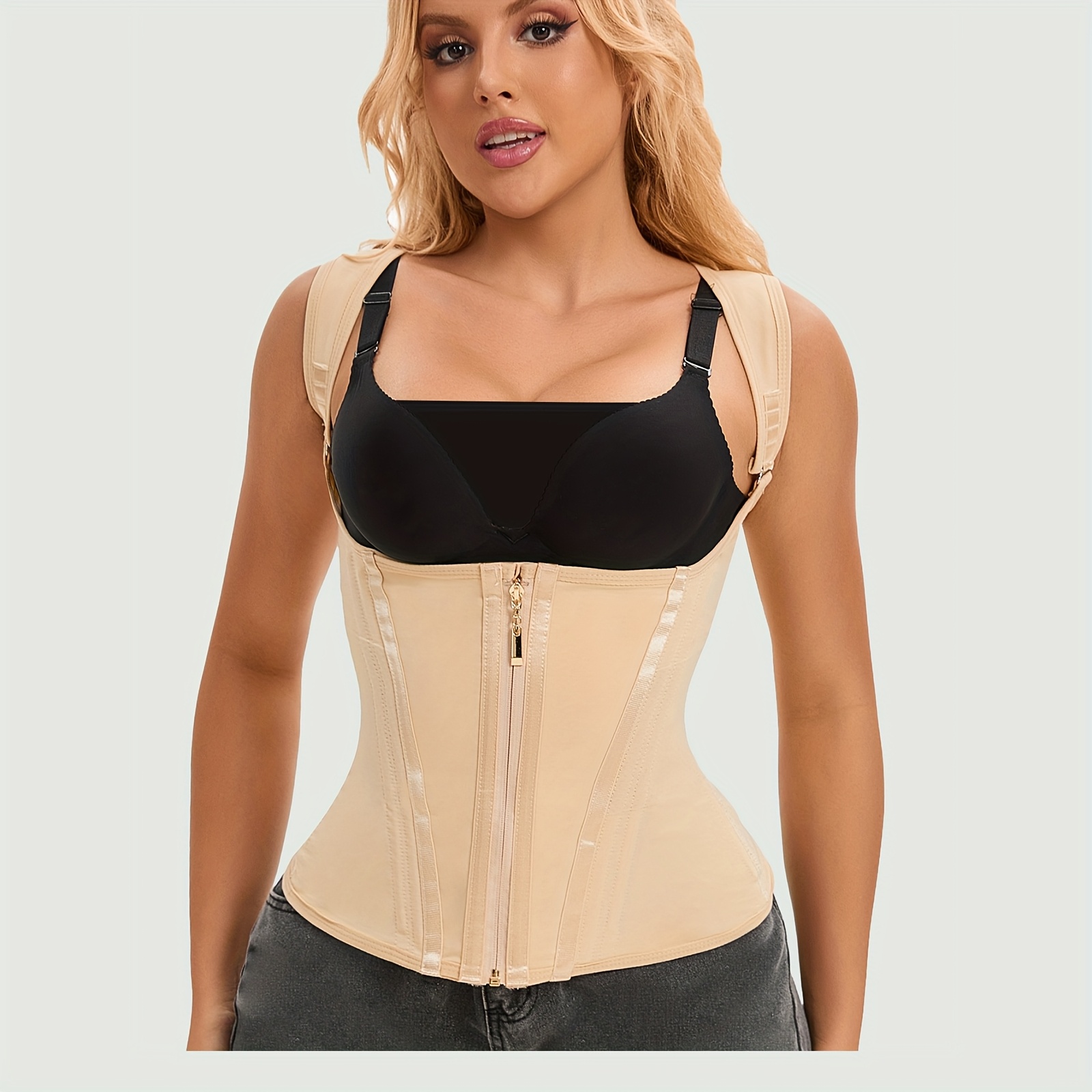 1pc Women's Breathable High Elastic Waist Corset, Made Of Mesh Fabric, 15  Steel Ribs, Vest Style Corset With Zippers/buttons, Used As