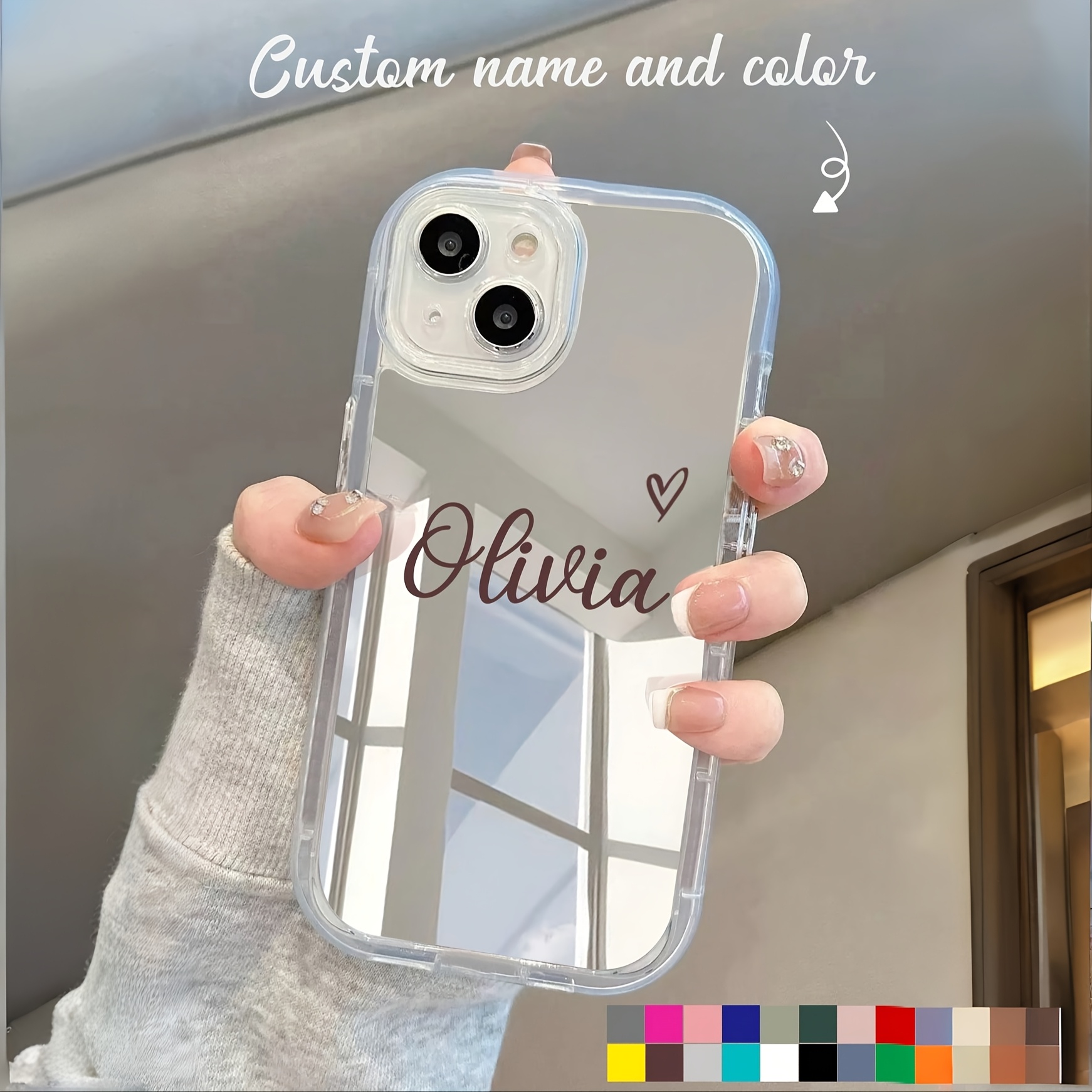 TEMU Phone Case - 1pc Customized Signature, Multicolor Letters, Shockproof Thick Transparent Mirror Phone Case, Customized Name Phone Case For Iphone