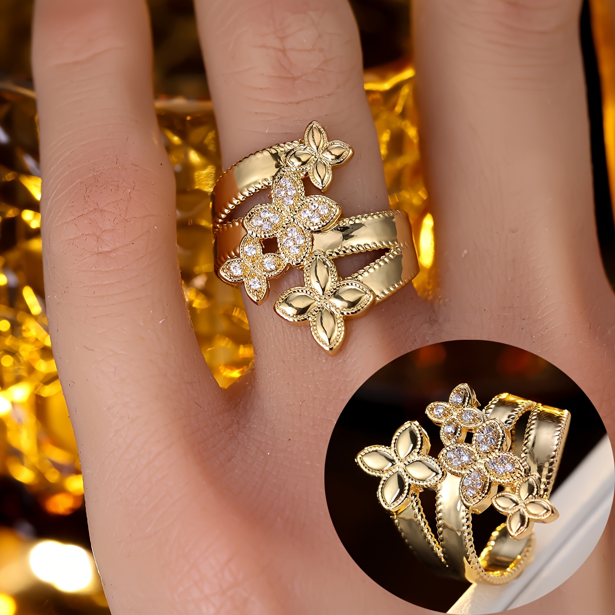 Women's Light Luxury 3D Leaf-Shaped Adjustable Ring