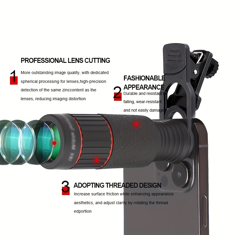 1pc 32x hd optical telephoto lens for smartphones 4k multi coated lens with anti   function universal phone clip rubber material suitable for most mobile phones ideal for   details 4