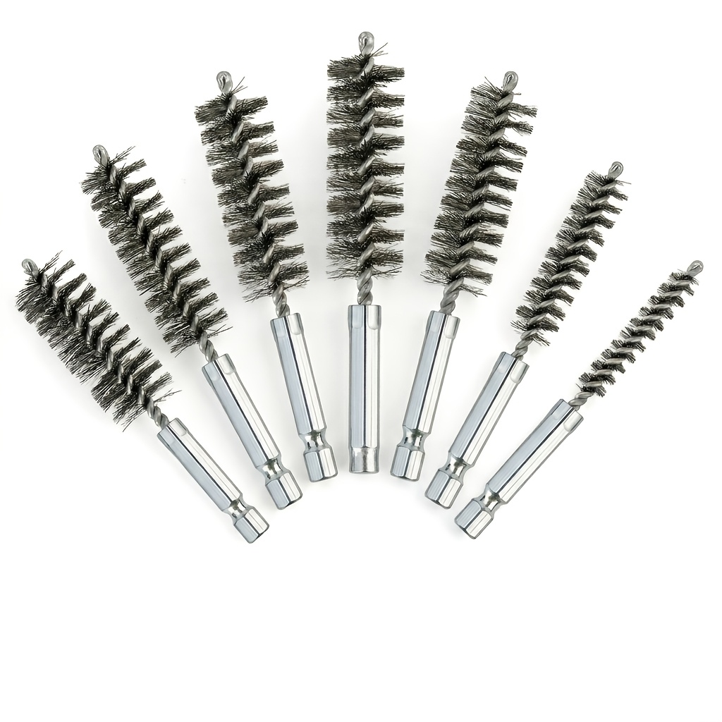 TEMU Jeu de 7 brosses tubulaires en fil d'acier inoxydable, brosses métalliques multi-spécifications pour l'ébavurage, le nettoyage des filetages de