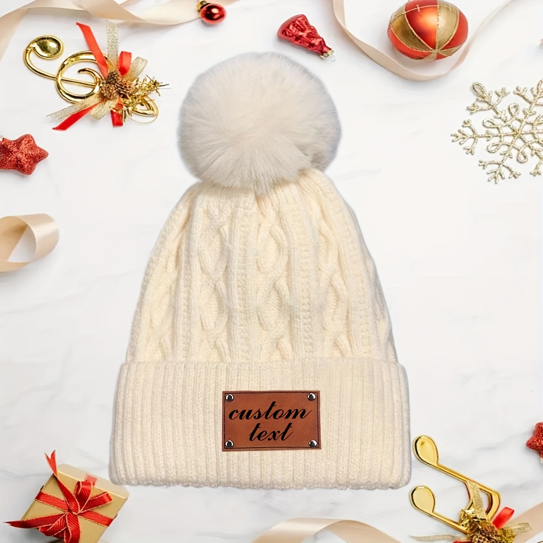 TEMU Customized Personalized Winter Bobble Hat Warm And Cute Fashion Hat For Winter Ideal New Year's Gift Christmas Present Thanksgiving Gift