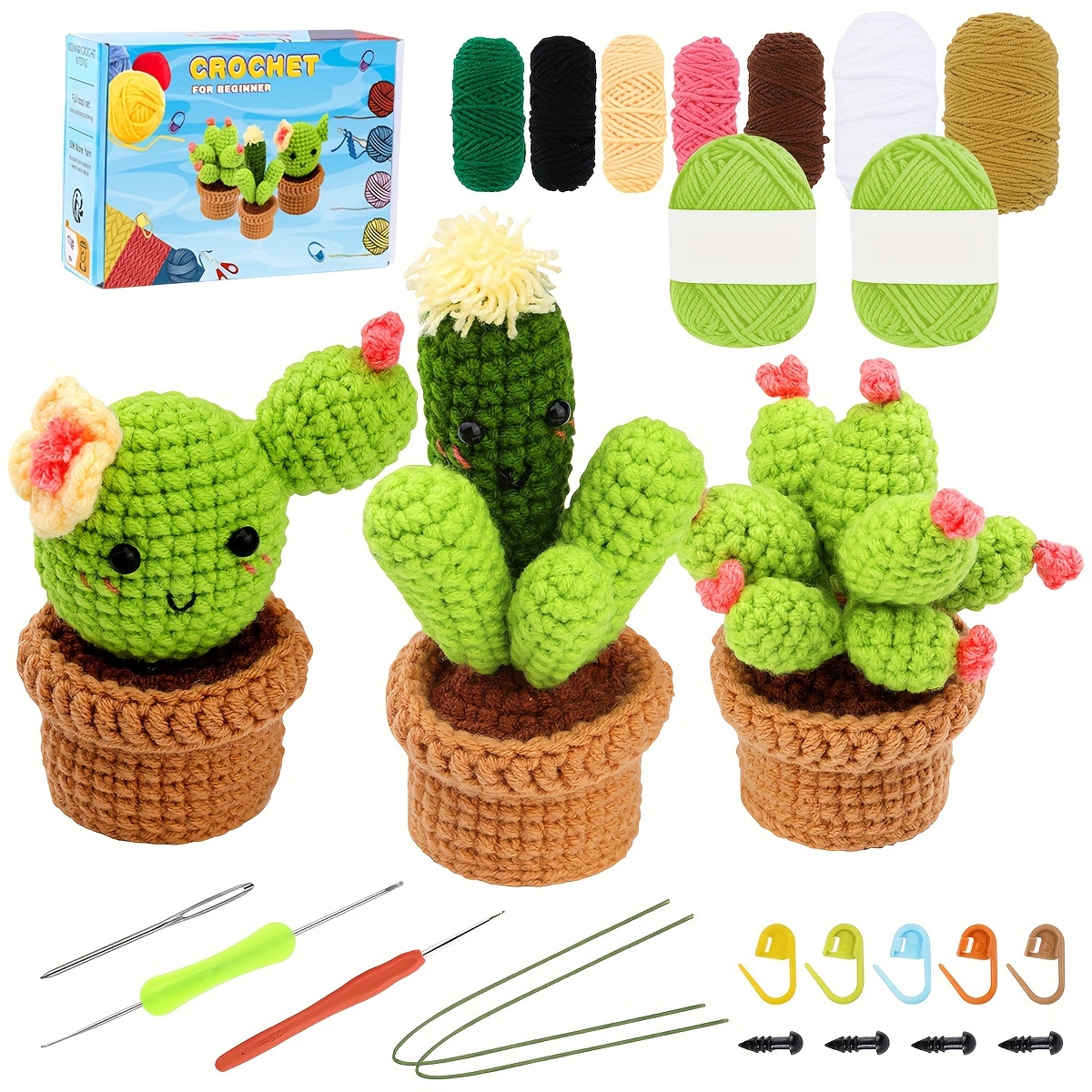 Diy Cartoon Cactus Succulent Pot Crochet Kit Beginners - Temu Australia