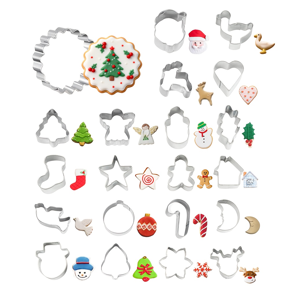 21pcs Christmas Suction Card Jam Christmas Cookie Cutter Set Mini Christmas Cookie Cutter Stainless Steel Gingerbread Man Tree Snowflake Hockey Sugar Santa Claus Snowman Reindeer Baking Mold