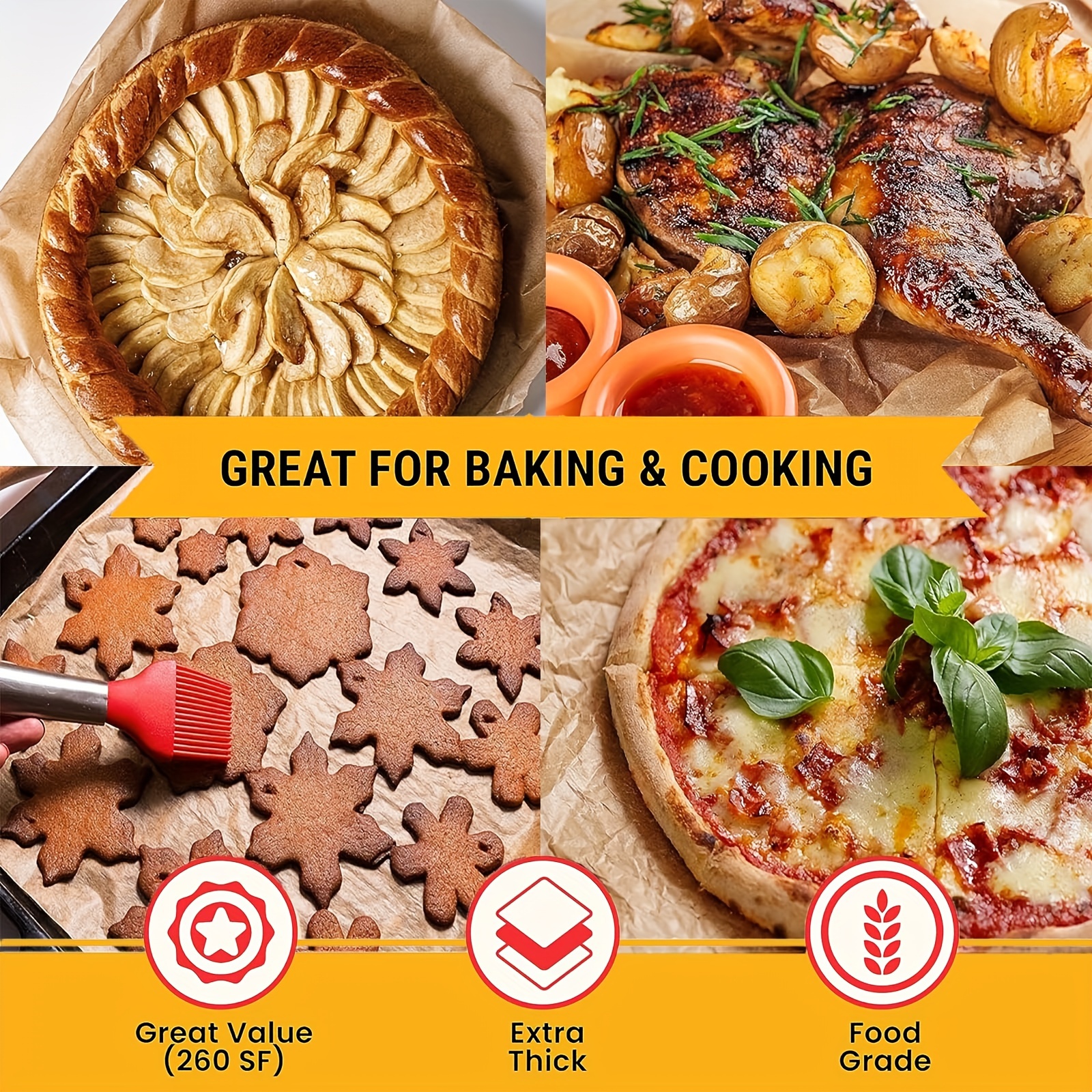 1 Roll Heavy Duty Non-Stick Parchment Paper for Baking, Grilling, Air Fryer & Steaming - Silicone Oil Resistant Baking Sheets for Chicken, Fish, Vegetables & More - Perfect for Holidays & Everyday Kitchen Use