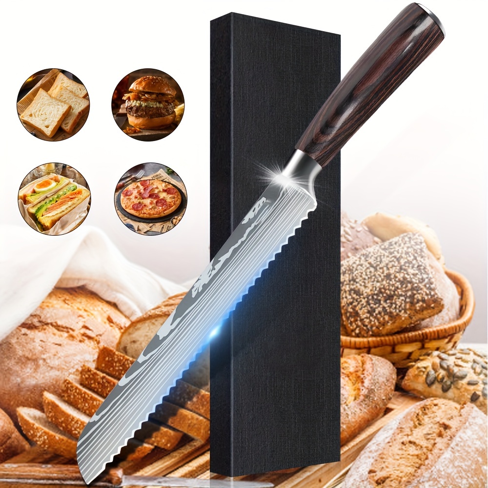 Brotmesser 8 Zoll Gezackt – Aus High Carbon Edelstahl, Gesamtlänge 32 Cm | Für Brot, Kuchen, Pizza & Tomaten, Mit Rutschfestem Griff