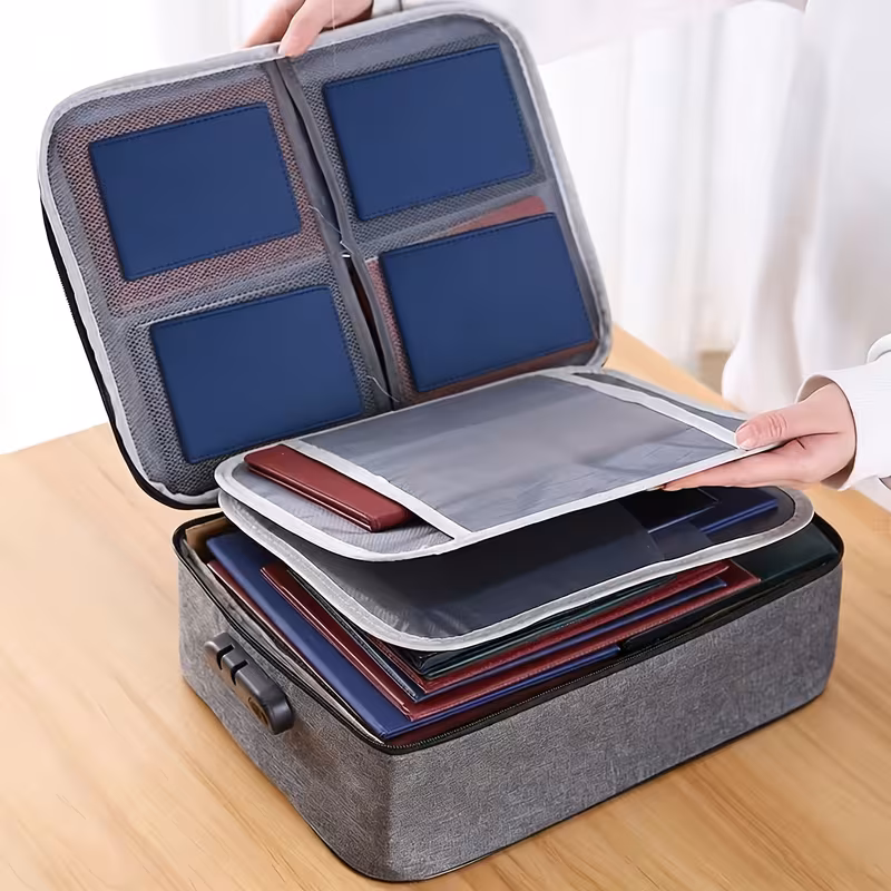 secure fireproof document bag with lock pouch resistant multi layer storage for files certificates portable organizer for home Product details 2