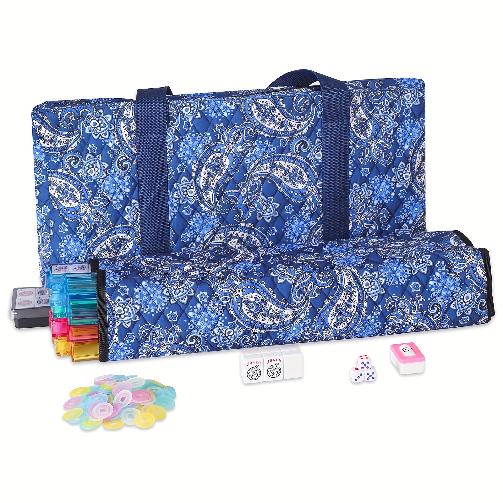 

Mahjong Tiles Set American Mahjong Set 166 Premium White Tiles With Soft Bag And Accessories Complete Mahjong Game Set, Western , Mahjong, Set, Blue/dark Blue/red/black Printed Bag