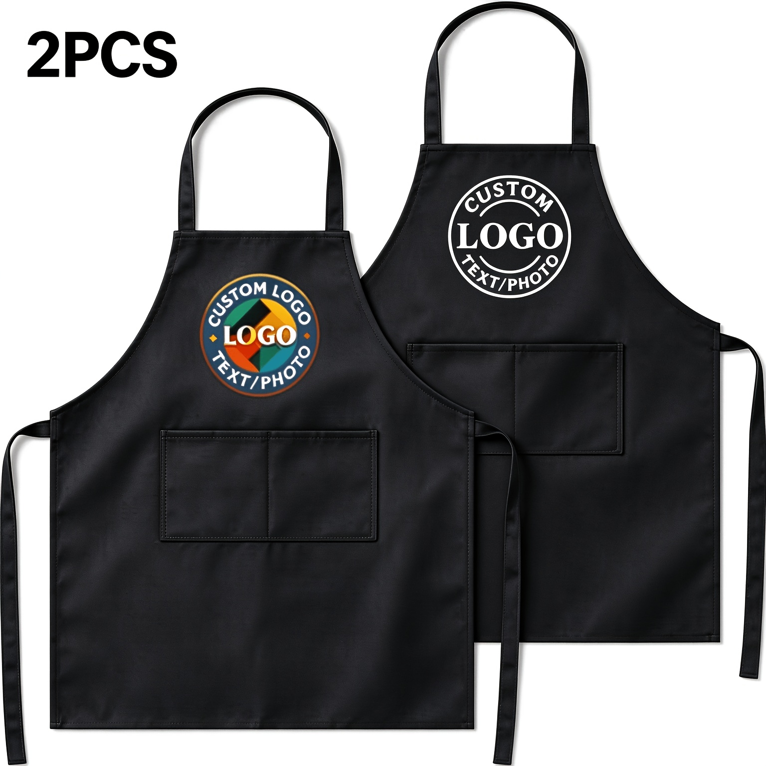 TEMU 2pcs Set Of Custom Personalized Photo Chef Aprons, Adjustable Elastic Waist Aprons, Suitable For Kitchen Aprons, With Pockets, Ideal Gift For