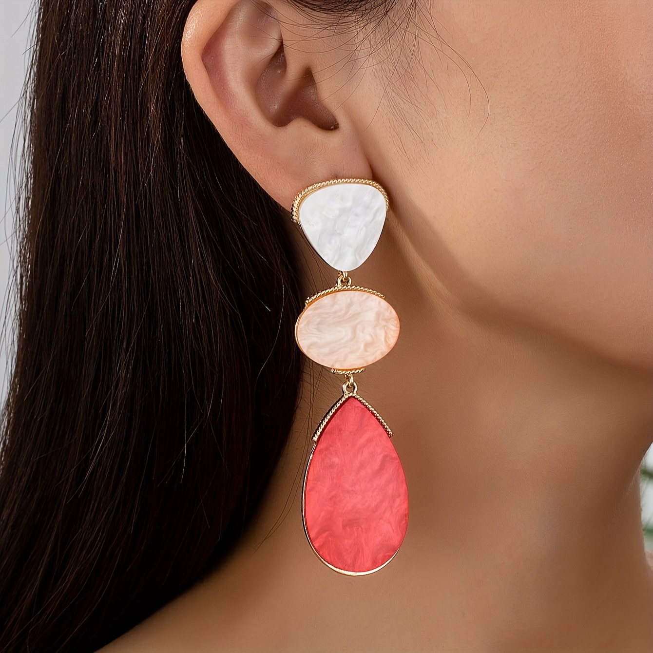 Women's Multi-Layer Vibrant Geometric Drop Earrings, European Style