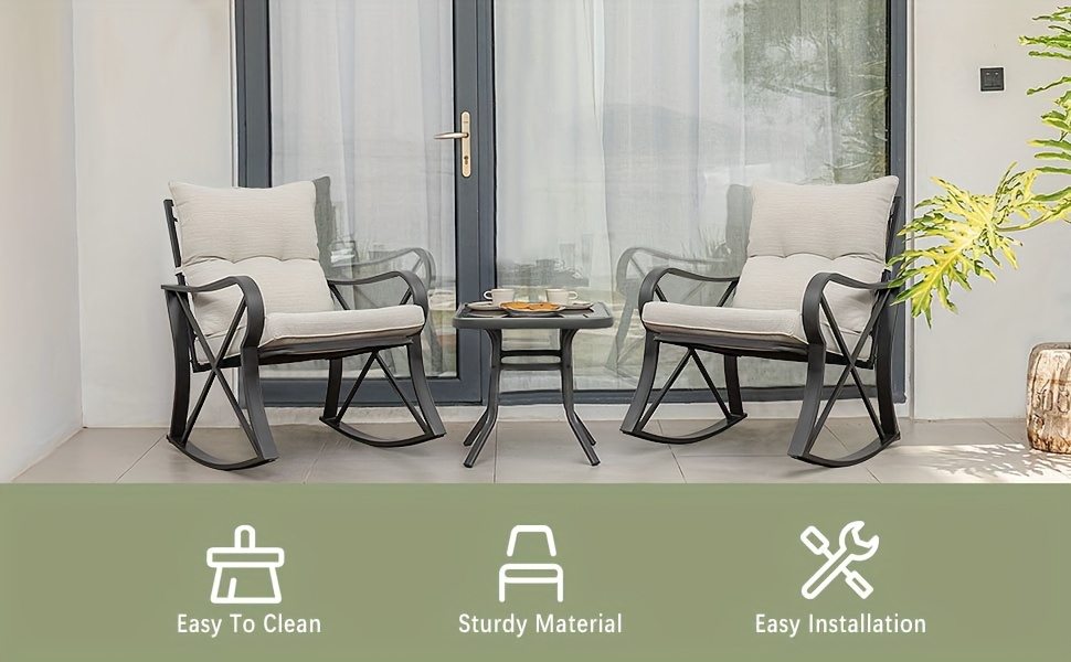3pcs Bistro Set Patio Rocking Chairs