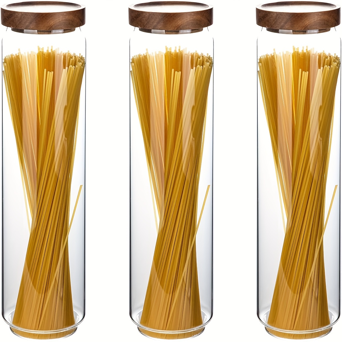 TEMU Set Of 3 High Borosilicate Glass Jars With Wooden Lids, 51-ounce Glass Jar With A Tight Lid, Thick Glass, Flour Sugar Storage Container With