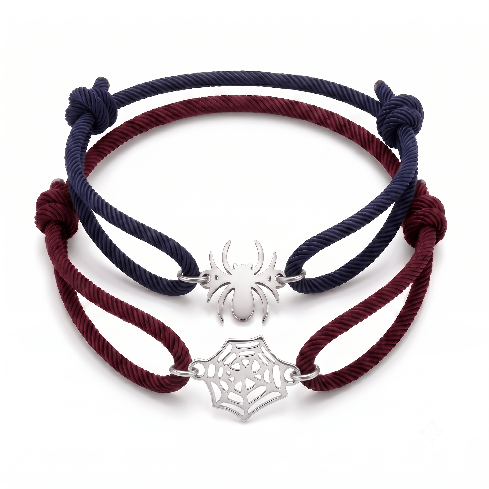 TEMU Ensemble de 2 bracelets de couple araignée et toile pour femmes et hommes, bracelets tressés réglables multicolores, breloques toile d'araignée
