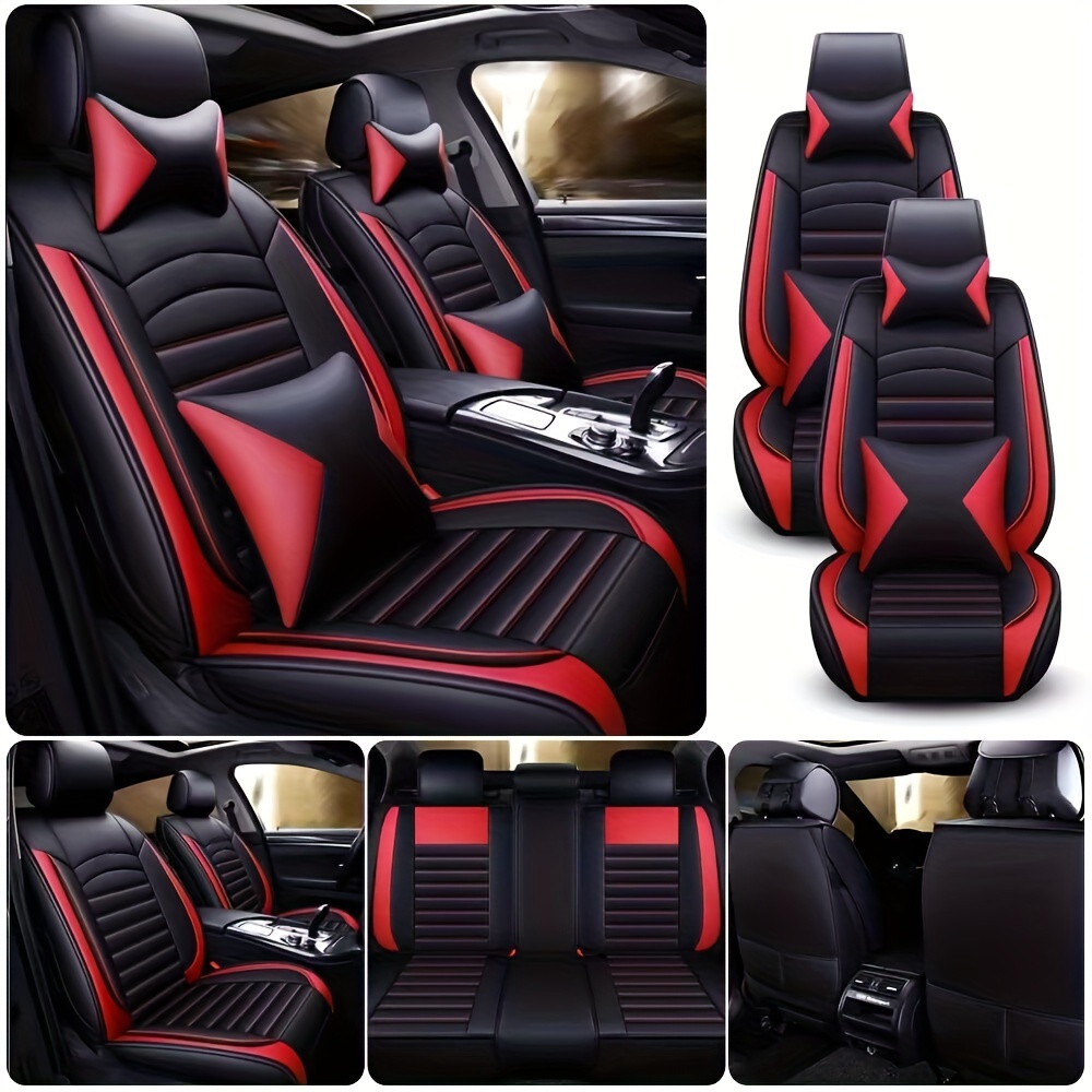 TEMU Luxury Pu Leather Front + Rear Car Seat Covers 5-seats Cushion Full Set Universal