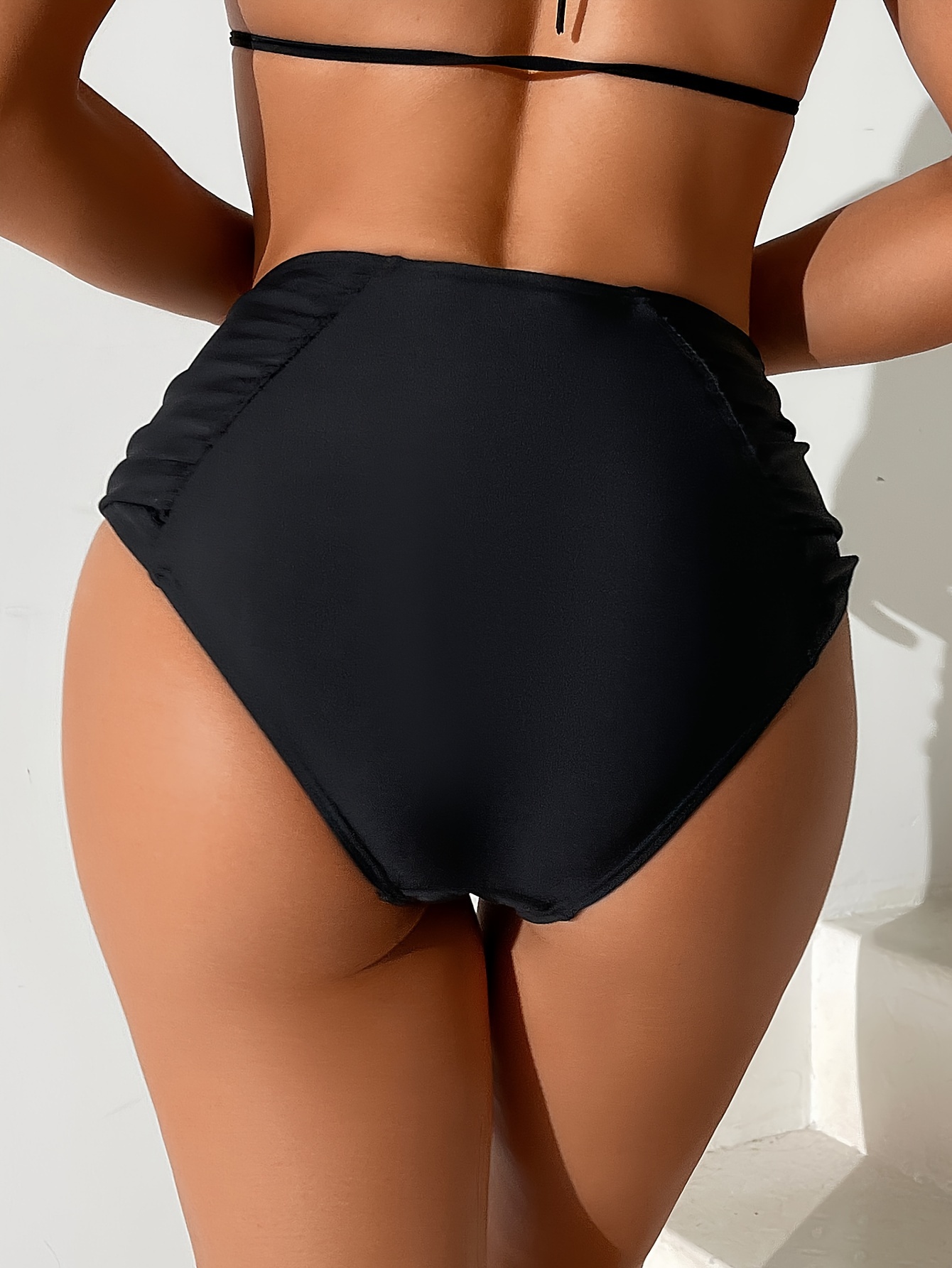 JSW Women's High-Waisted Triangle Underwear - Black with Side & Front/Back Ruching Detail, High-Stretch Machine-Washable Elegant Solid Color Panties for Everyday Comfort, High Waisted Underwear, Comfortable Lingerie, Ruched Underwear, Smooth Fabric