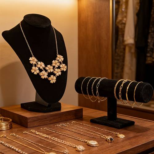 set de exhibición de joyería de terciopelo negro - barra en t y busto de maniquí, set de 2 piezas de exhibición de collares y pulseras, de almacenamiento de joyería de venta al por , soporte de escritorio, soporte de collar de boutique, de joyería