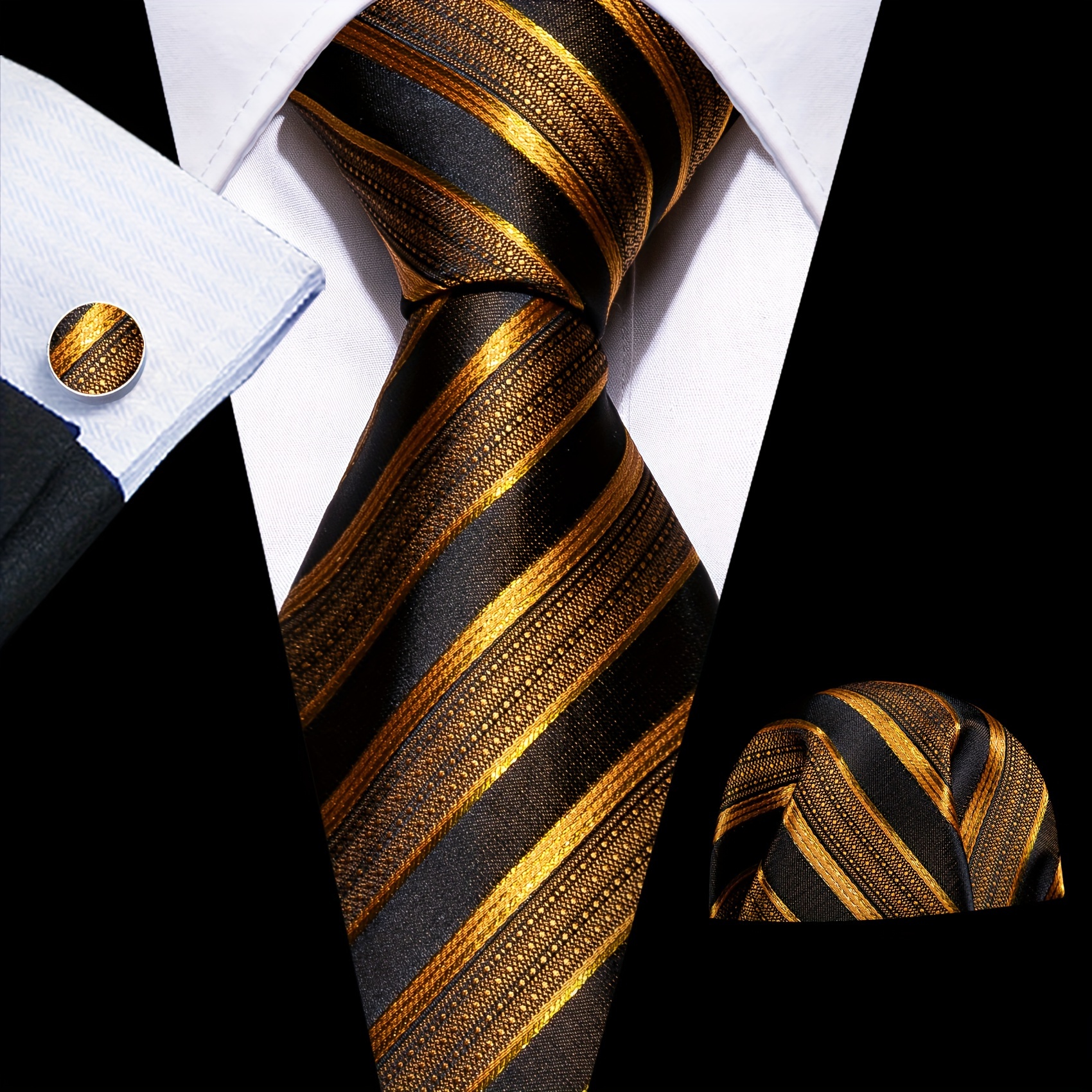 TEMU 3pcs/set Mens Tie Ties For Men Red Blue Purple Black Necktie Hanky Cufflinks Set Wedding Gift