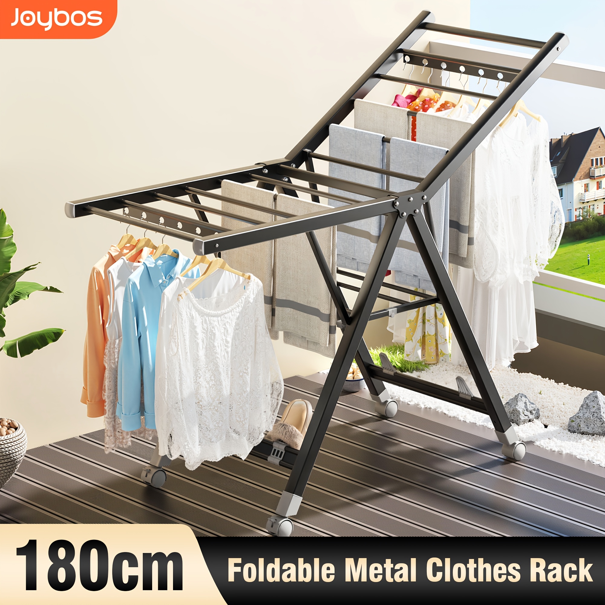 TEMU Tendedero plegable de 1.8 m, de 2 niveles, de metal resistente para secar ropa, con ajustable, 4 pinzas para zapatos, aleación de aluminio