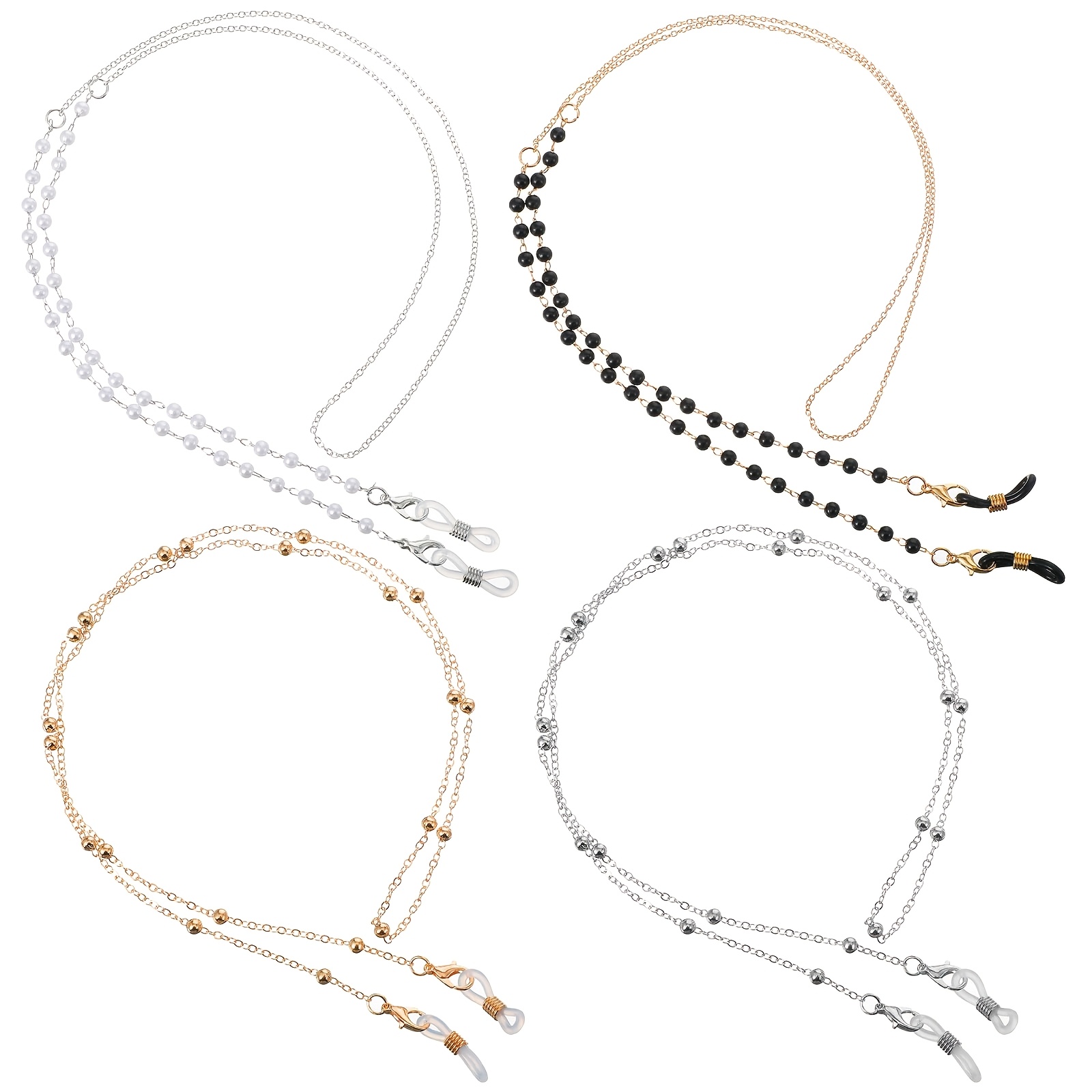 TEMU 4pcs Pearl Eyeglass Chains For Women Golden Silvery Glasses Chains Fashionable Glasses Chains Thin Pearl Eyeglass Chain Eyeglass Strap Eyeglass