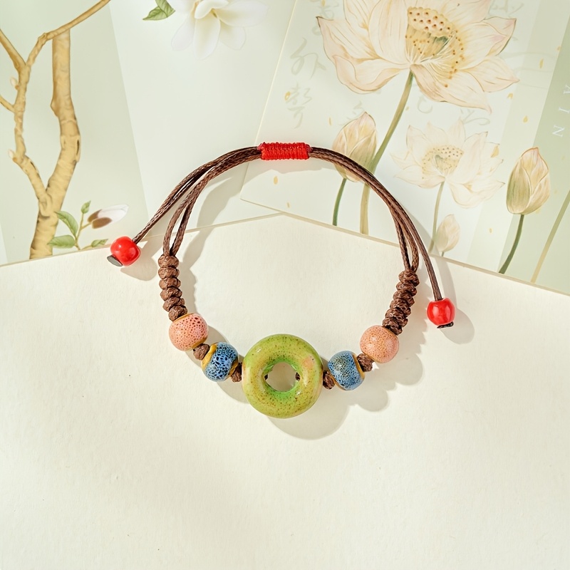 Ethnic-Style Ceramic Women's Woven Bracelet, Adjustable