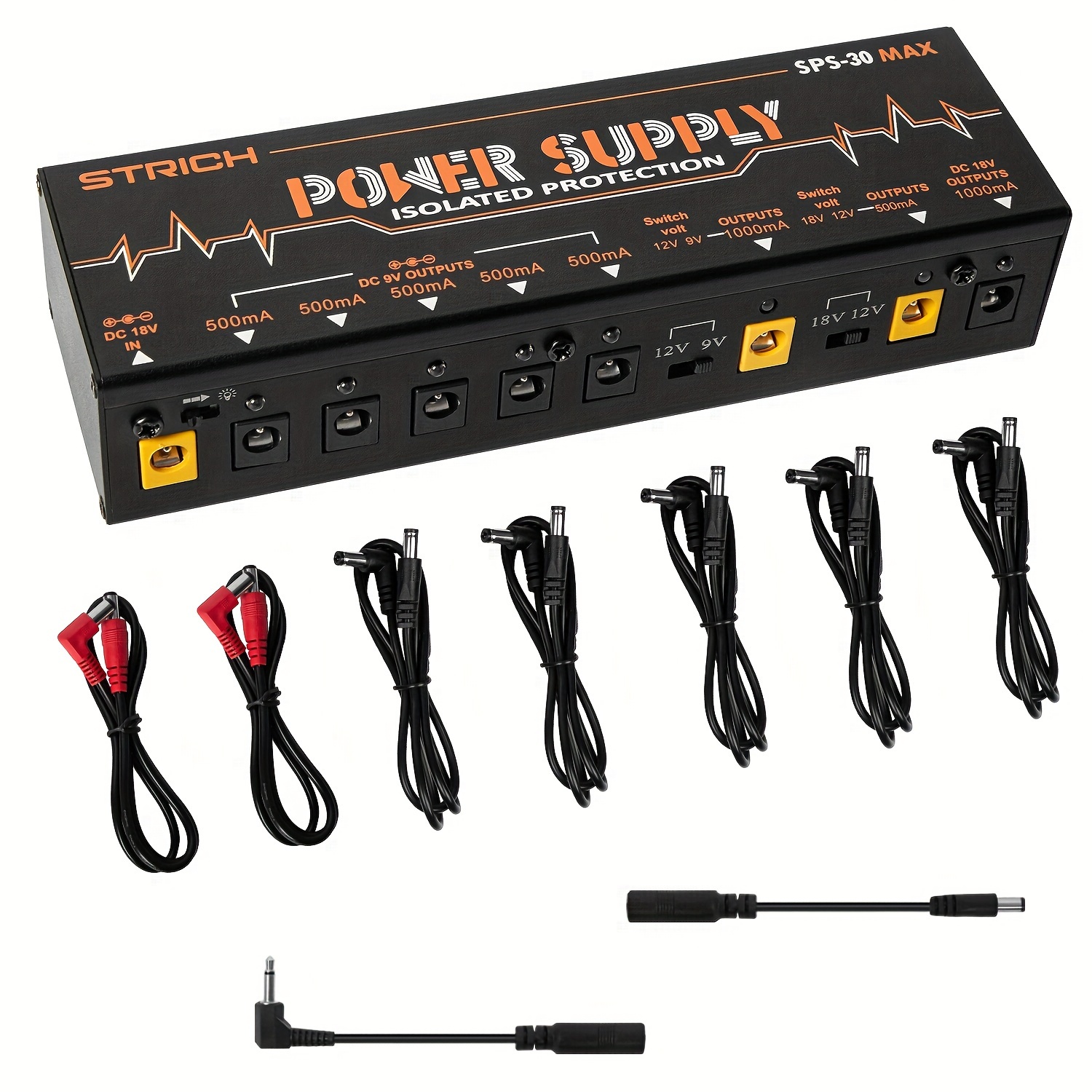 

Strich Sps-30 Max - Guitar , 8 Dc 9v/12v/18v Outputs (500ma/1000ma), For - Pedals, Noiseless