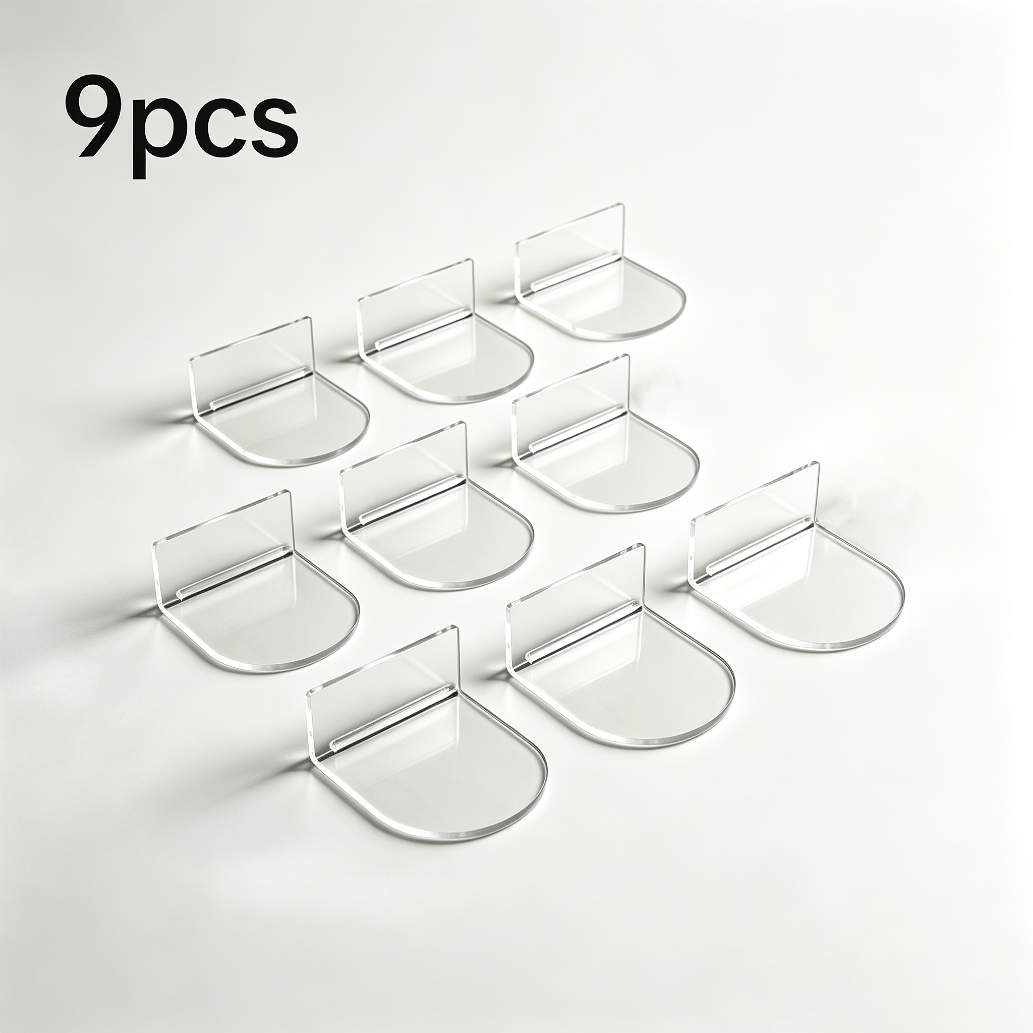 TEMU 9/6/3pcss Acrylic Wall-mounted Display Racks, Self-adhesive Transparent Floating Shelves, Suitable For Collections, Miniature Models, Figurines