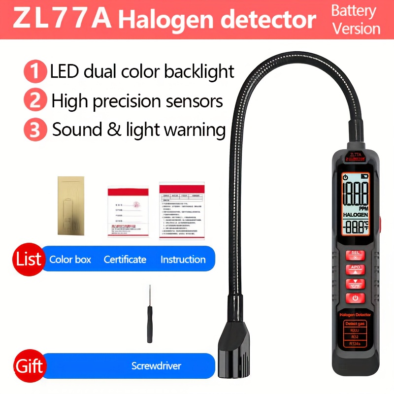 TEMU Professional Halogen Refrigerant Leak Detector With Digital Lcd Screen & Sound/visual Alarms - Heavy-duty Refrigeration, Air Conditioning,