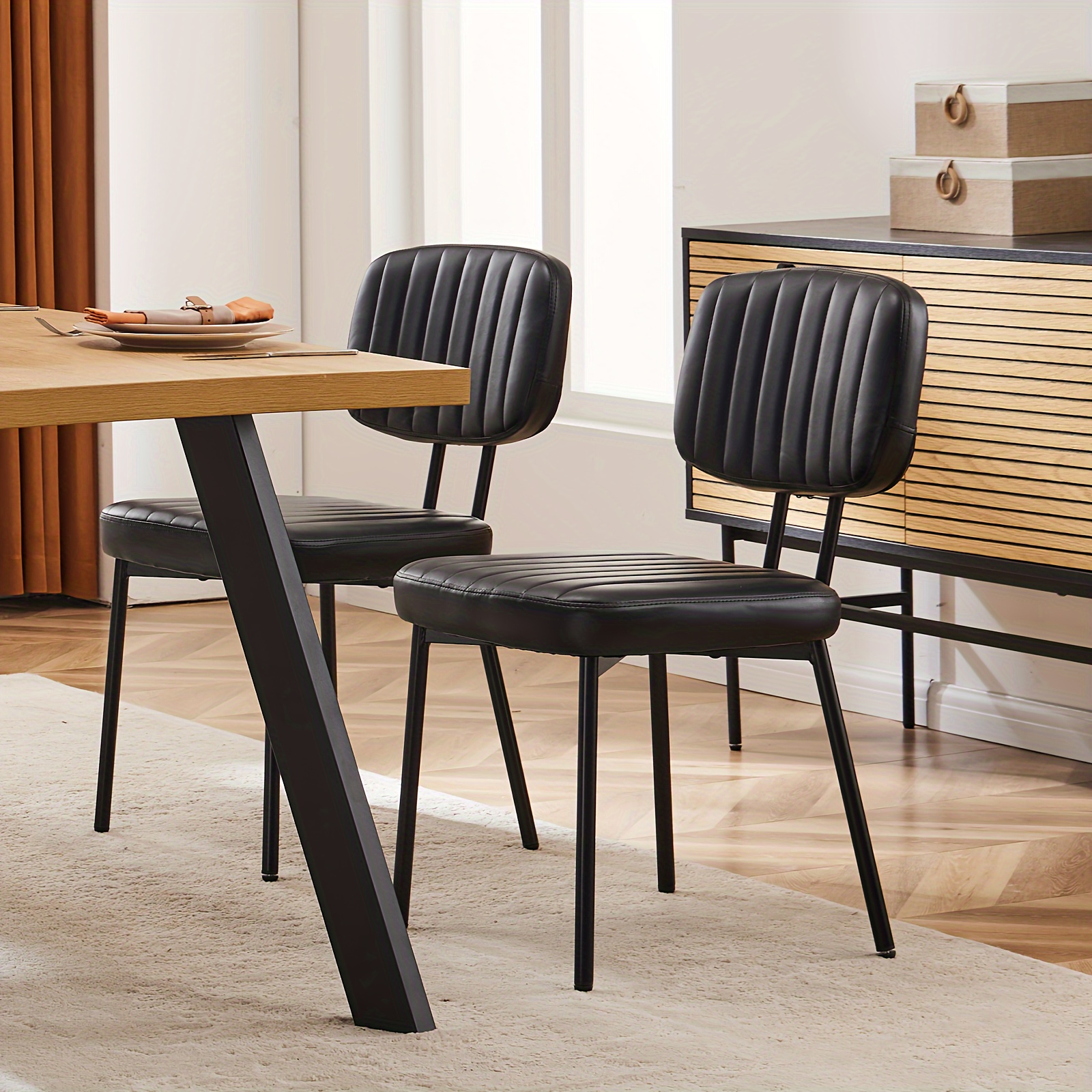 PU Leather Office Chair, Armless Soft Seat, Premium Texture, Suitable for Office and Bedroom, 2pcs, Black, Brown, White