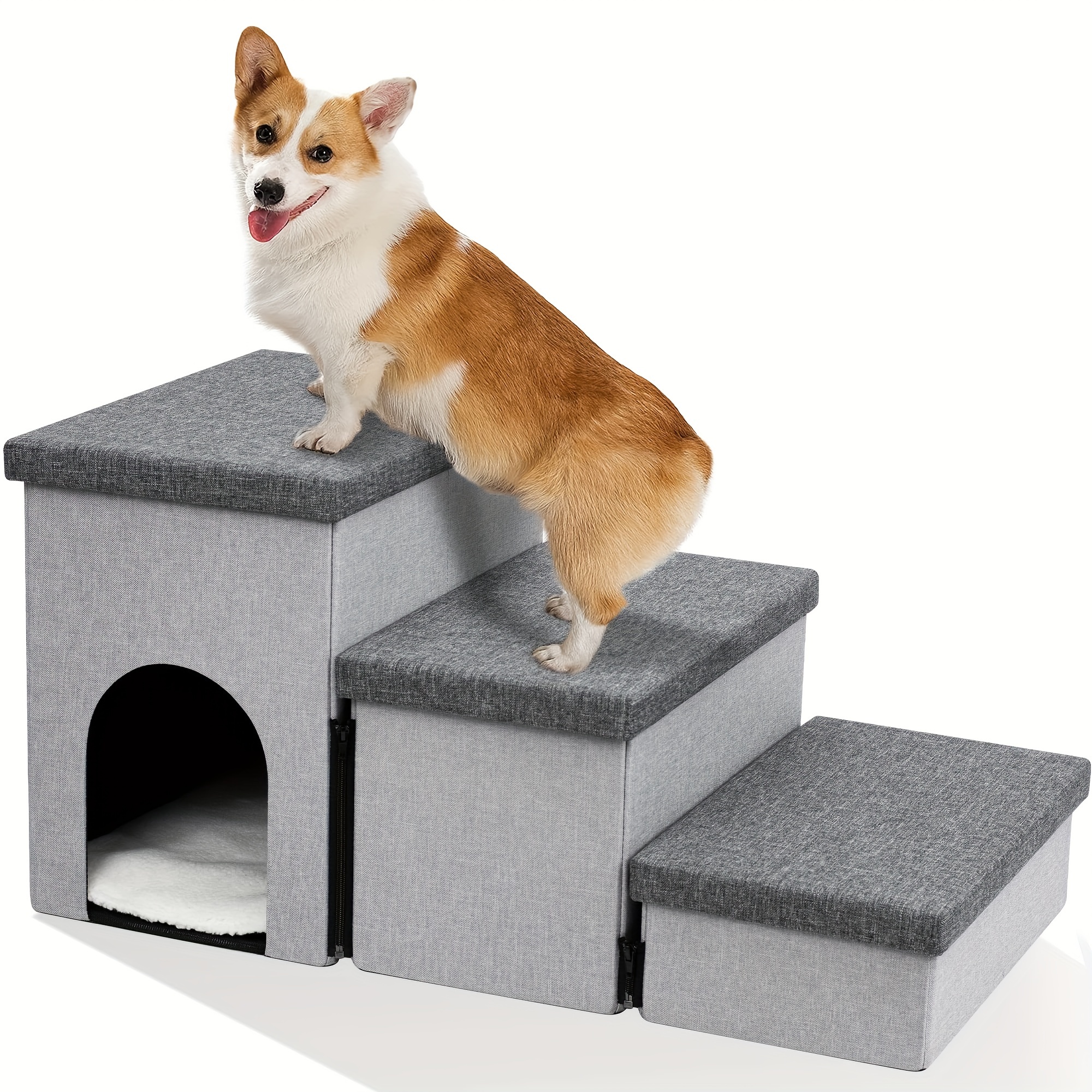 

Dog Stairs For Small Dogs High Beds, Foldable Dog Steps For Couch And Bed, Sofa, Pet Stairs With Storage And Pet House, Non-slip Dog Ramp For Small Dogs And Cats Or Pets Joints