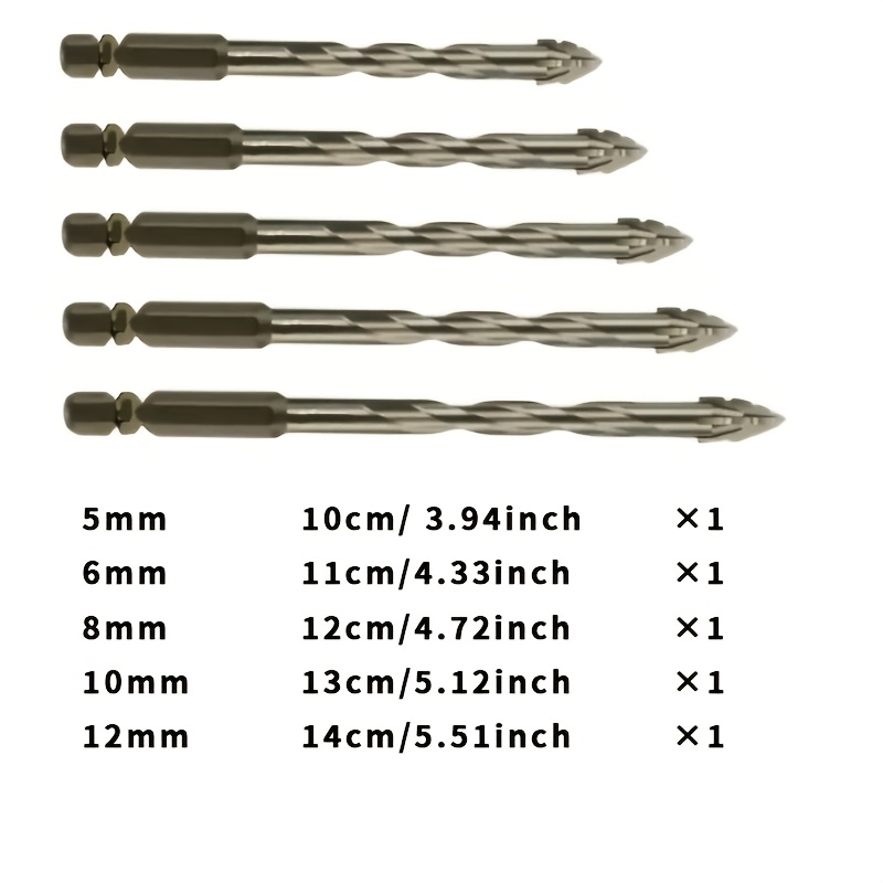 5pcs Set, 4-flute Drills For Ceramic, Cast And Concrete - Hex Shank Dry Drilling Tools