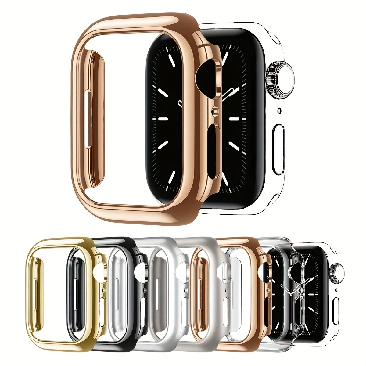 TEMU 6pcs/set Men Women Casual Fashionable Pc Hollow-out Watch Case Anti-drop Protective Cover, For Watch 40/41/42/44/45/46/49mm, For Watch Series 12