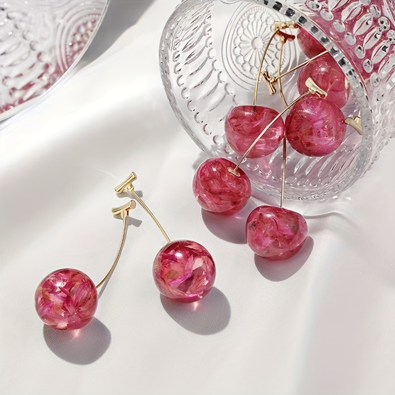 

Exquisite Cherry Design Dangle Earrings Elegant Cute Style Alloy Jewelry Lovely Summer Holiday Earrings