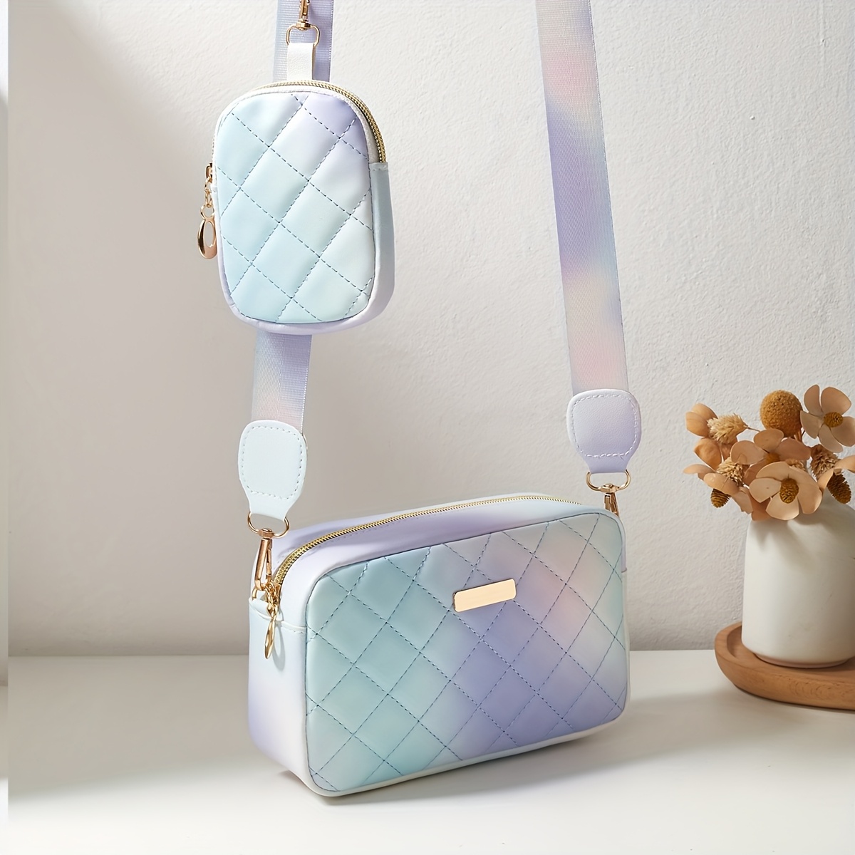 E-shop Eine Damen Tie-Dye Rauten Umhängetasche mit Münzbörse, Kleine Tasche, Umhängetasche, Schultertasche, geeignet für den täglichen Gebrauch, Partys