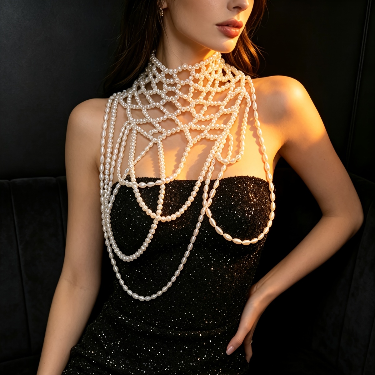 Women's Cascading Long Beaded Chain Necklace, Elegant Cover Up
