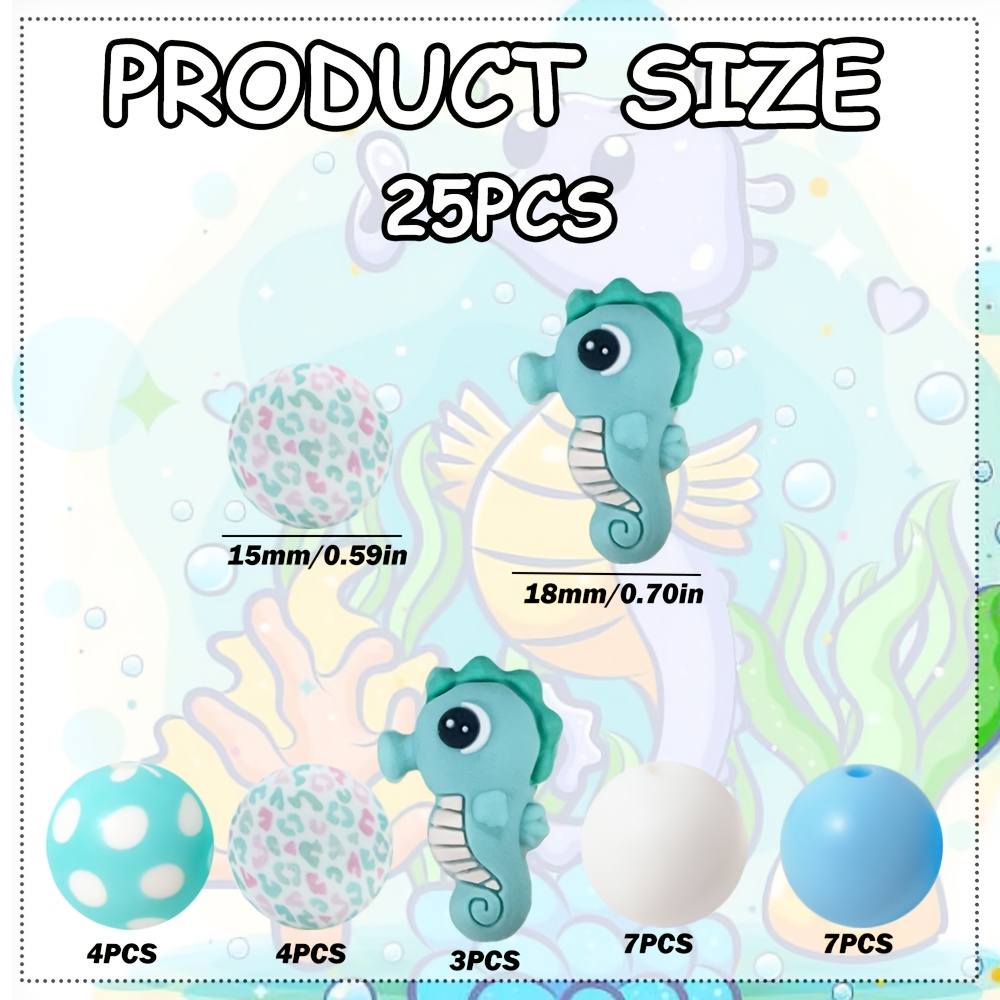 25pcs Silicone Beads With Seahorse Shape Design - For Making, Phone Charms, Bag Accessories' Sparkling Embellishments - Durable Craft Supplies, Decorations - Beads & Bead Assortments