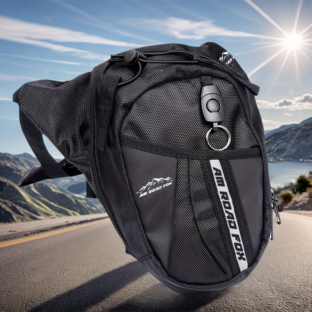 TEMU Am Road Fox Motorcycle Leg Bag - Multifunctional Nylon Waist Pack For Outdoor Cycling, Phone & Key Storage, Black