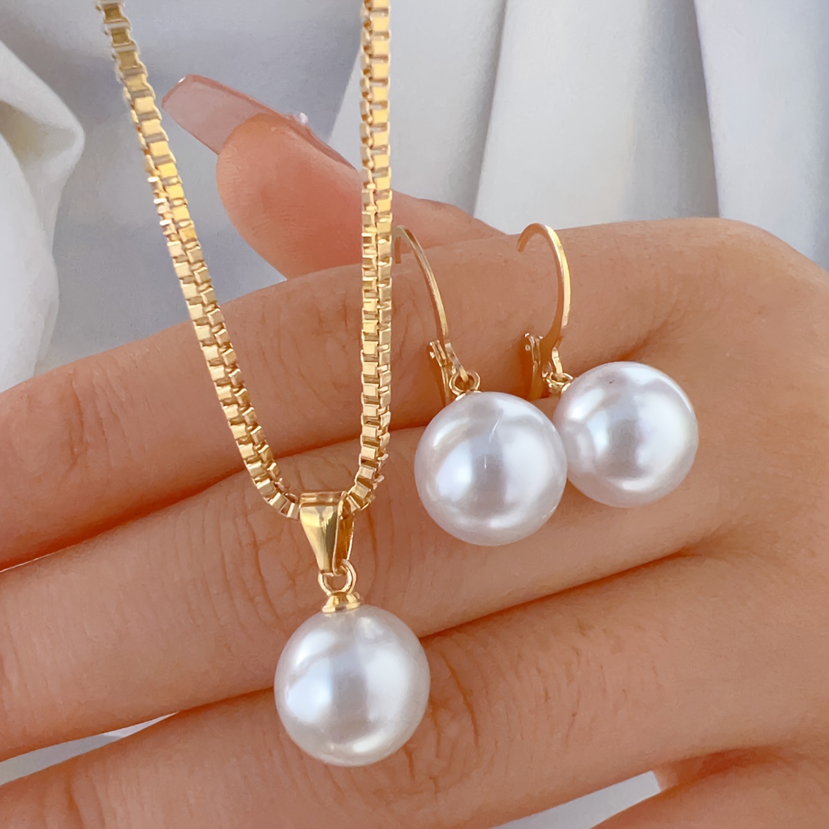 3pcs Pearl Earrings And Necklace Set, Suitable For Women' Wear, Dating, Vacation, Parties, Anniversaries And Holiday Gifts