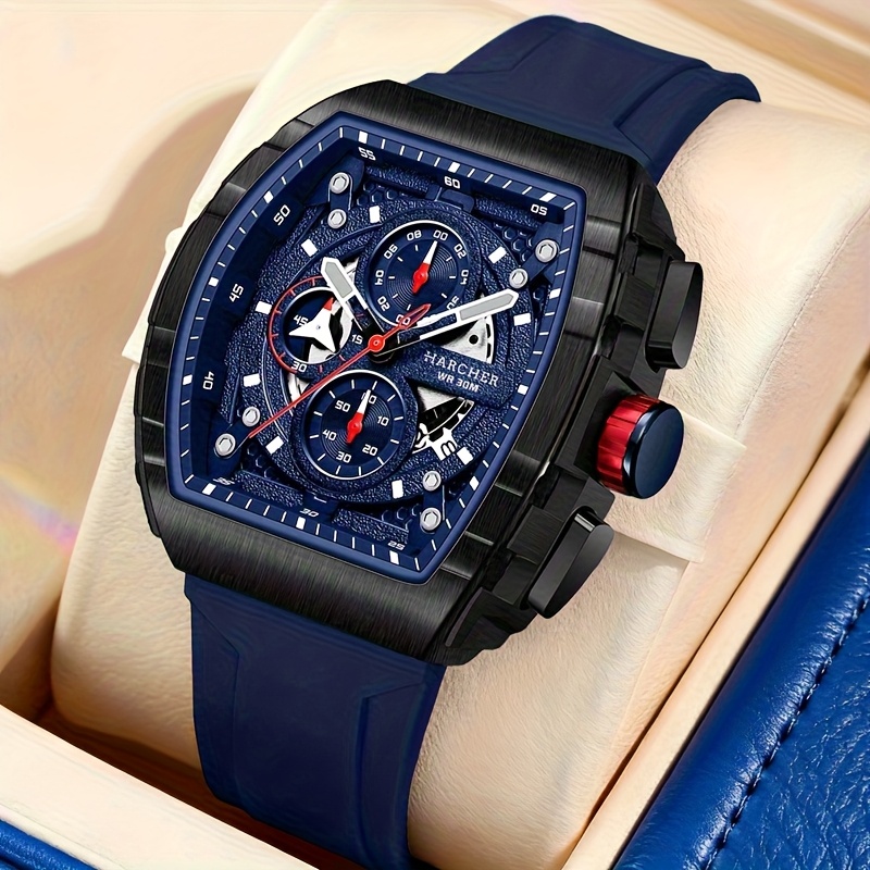 TEMU Montres-bracelets pour hommes H, mouvement à quartz de haute , bracelet en silicone, étanche, calendrier, multifonctionnelle, montres de soirée