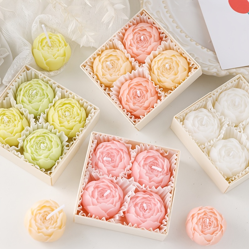 4pcs Peony Shaped Rose Scented Candle Gift Box Valentines