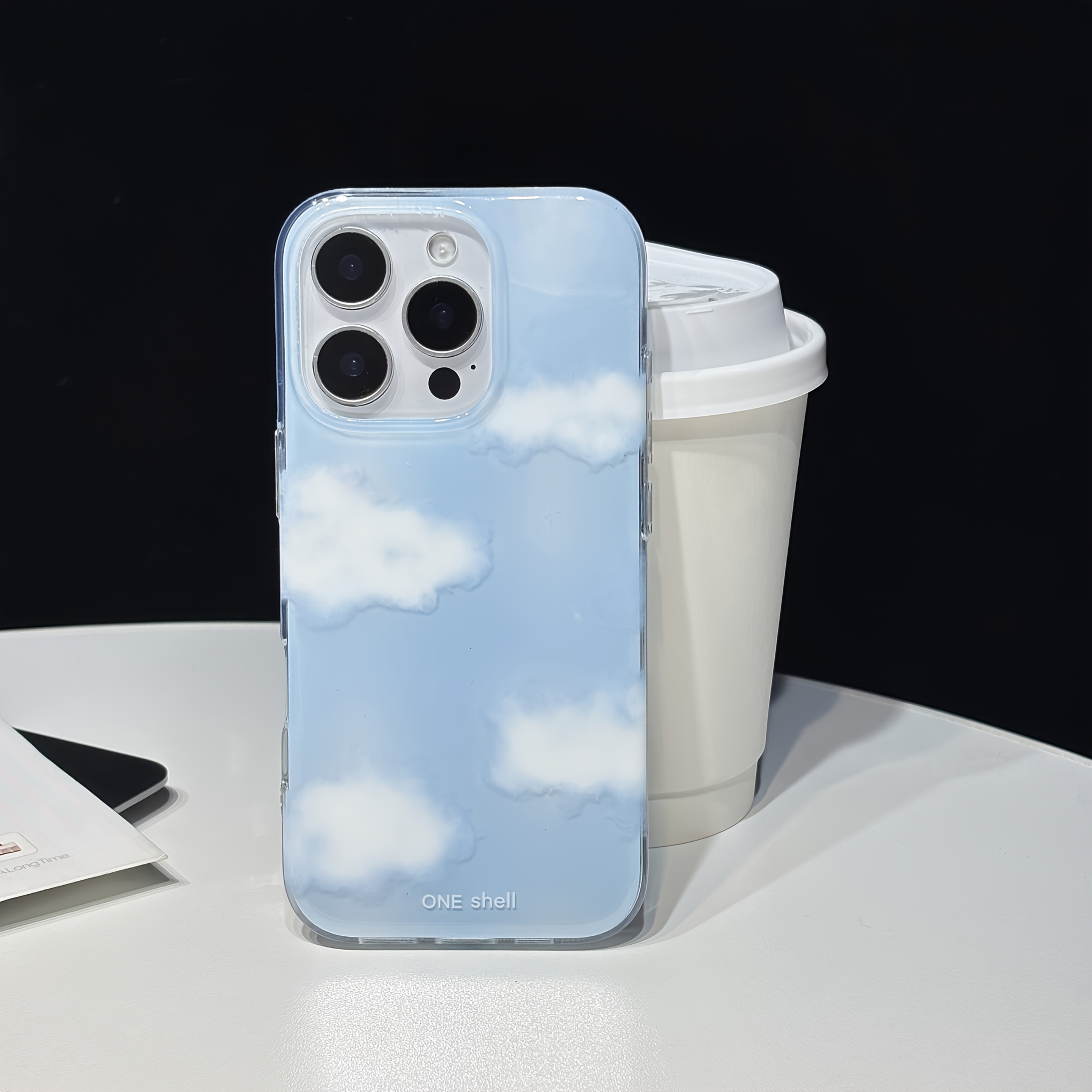 TEMU para teléfono: Estilo coreano minimalista con diseño de cielo y blancas, , compatible con iPhone 17/16/11/13/ Plus/15 Pro/15 Pro Max/12/14 Pro