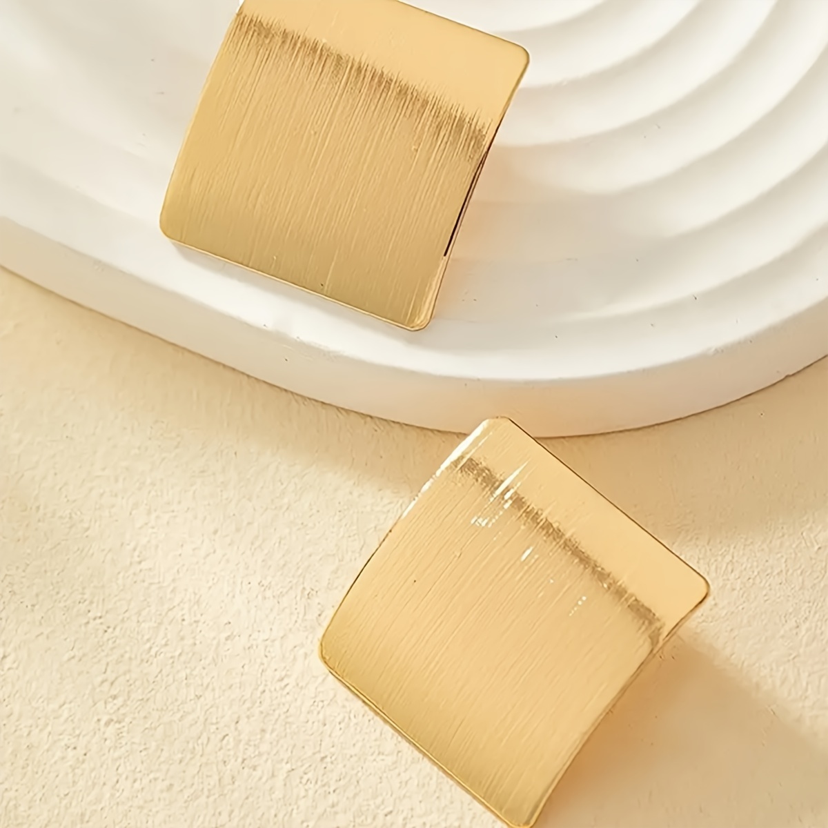 Brushed Texture Square Stud Earrings Geometric Women's Statement Jewelry